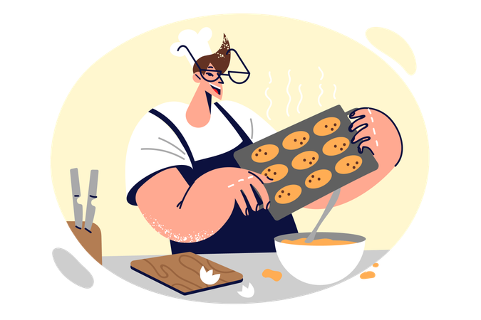 L'homme prépare des biscuits  Illustration