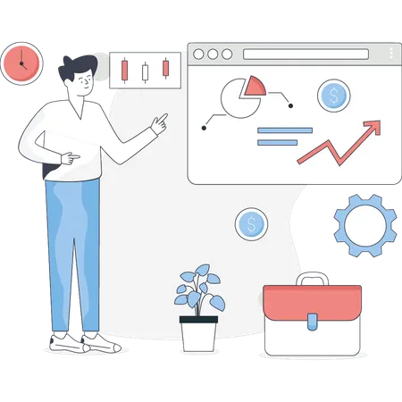 L'homme calcule le bénéfice de l'entreprise  Illustration