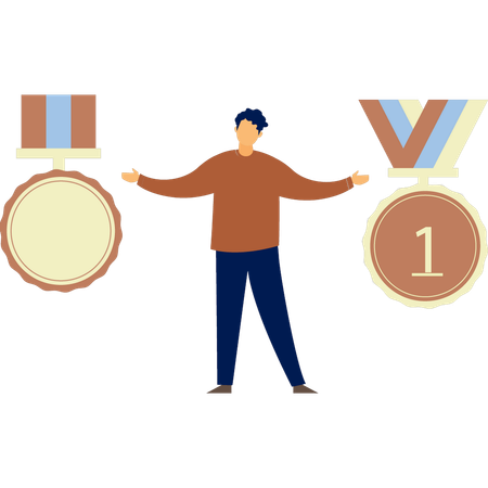 L'homme est heureux de remporter la médaille d'or  Illustration