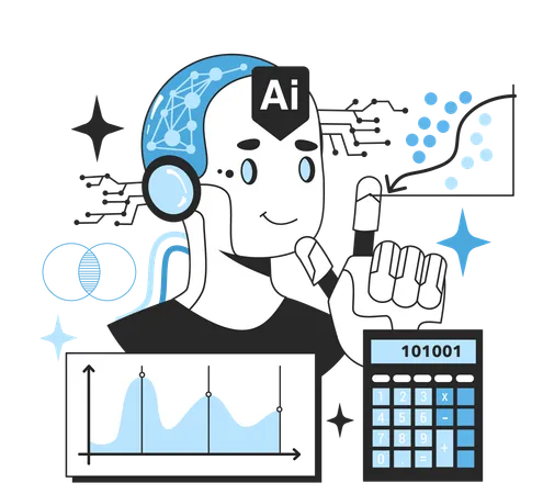 L'homme fait des calculs d'IA  Illustration