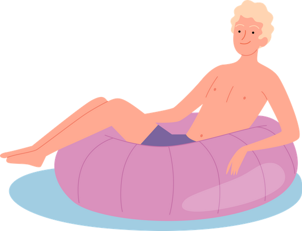 L'homme flotte sur un anneau de natation  Illustration