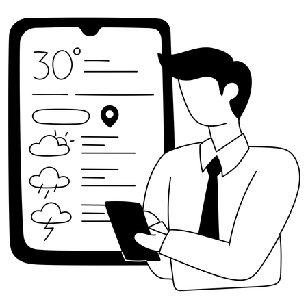 Un homme surveille l'application météo  Illustration