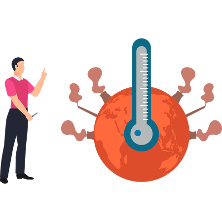 L’homme pointe du doigt un réchauffement climatique extrême  Illustration