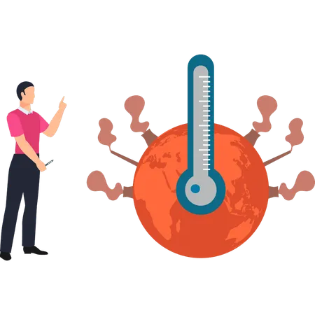 L’homme pointe du doigt un réchauffement climatique extrême  Illustration