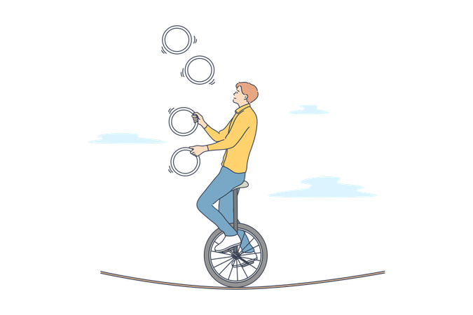 L'homme jongle à vélo  Illustration