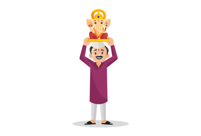 L'homme Marathi tient l'idole du Seigneur Ganesh sur sa tête  Illustration