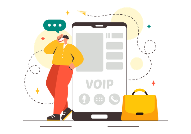 L'homme met en œuvre des protocoles VOIP  Illustration