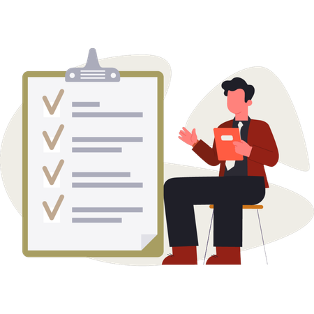 L'homme montre une liste de contrôle  Illustration