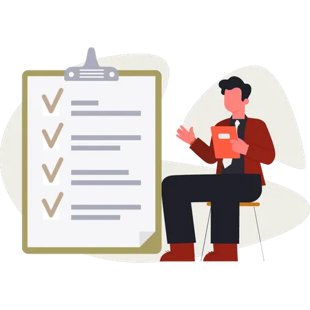 L'homme montre une liste de contrôle  Illustration