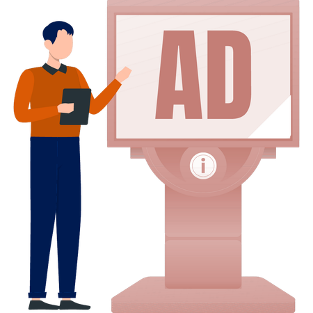 L'homme montre une publicité  Illustration