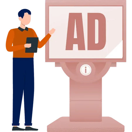 L'homme montre une publicité  Illustration