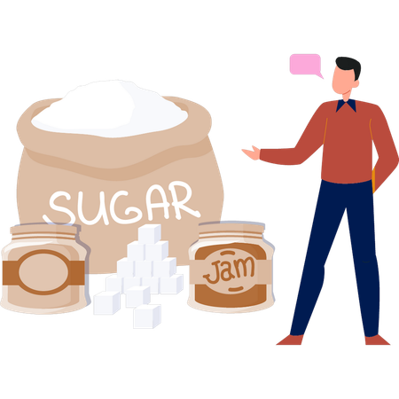 L'homme parle de sucre de confiture  Illustration