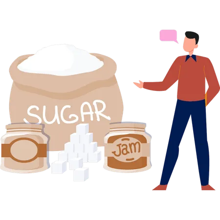 L'homme parle de sucre de confiture  Illustration