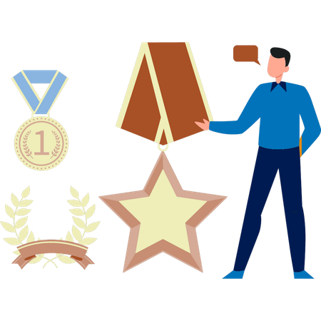 L'homme parle de la médaille d'or étoilée  Illustration