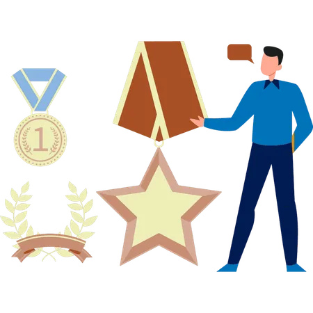 L'homme parle de la médaille d'or étoilée  Illustration