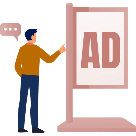 L'homme parle de la qualité de la publicité  Illustration