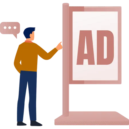 L'homme parle de la qualité de la publicité  Illustration