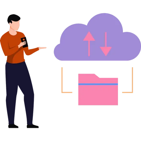 L'homme partage des données cloud  Illustration