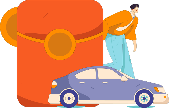 Un homme paie pour des services de location de voiture  Illustration