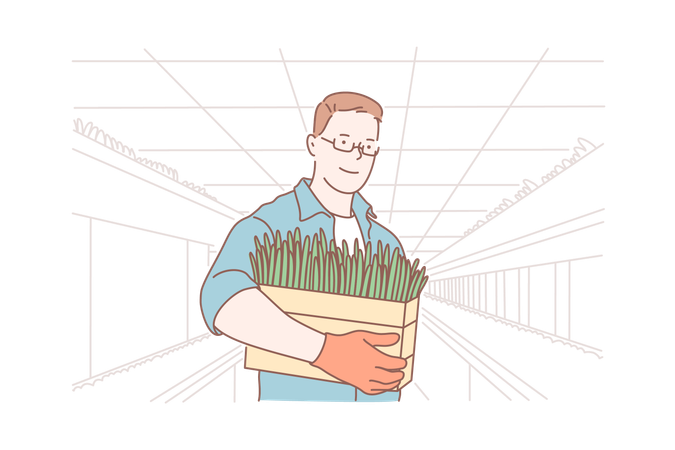 L'homme porte un panier de légumes  Illustration