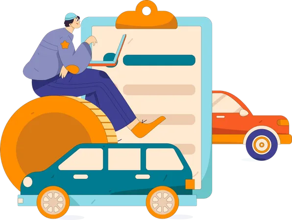 Un homme prend une assurance automobile en ligne  Illustration