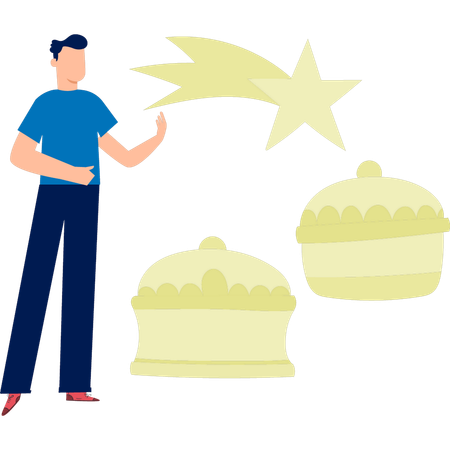 L'homme présente un buffet de couverture de nourriture  Illustration