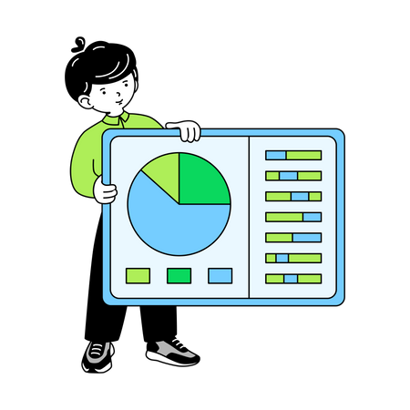 L'homme présente les statistiques du rapport  Illustration