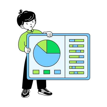 L'homme présente les statistiques du rapport  Illustration