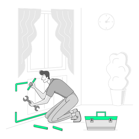 L'homme répare le radiateur AC  Illustration