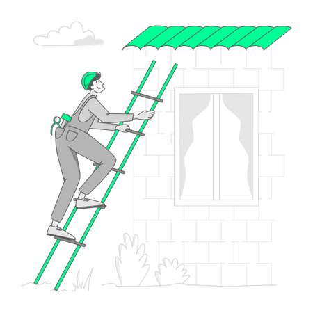 L'homme répare le toit d'une maison  Illustration