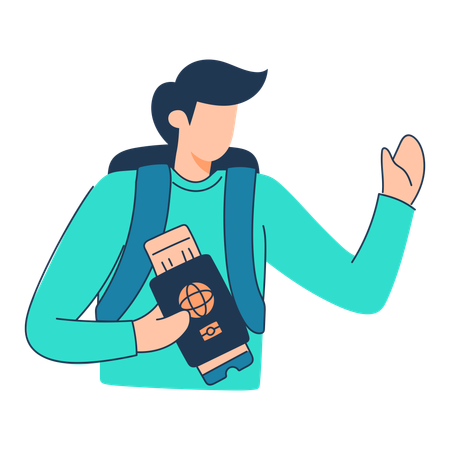 L'homme tient la carte d'embarquement  Illustration