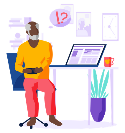 L'homme tient le téléphone et surfe sur Internet  Illustration