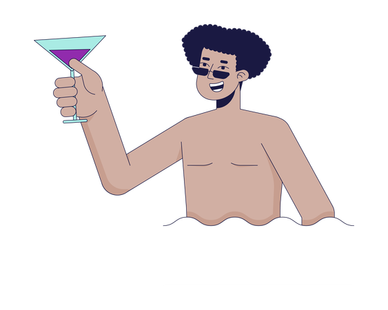 L'homme tient un cocktail à la piscine  Illustration