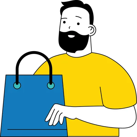 L'homme tient un sac à provisions  Illustration