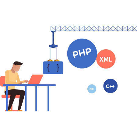 L'homme travaille à son bureau  Illustration