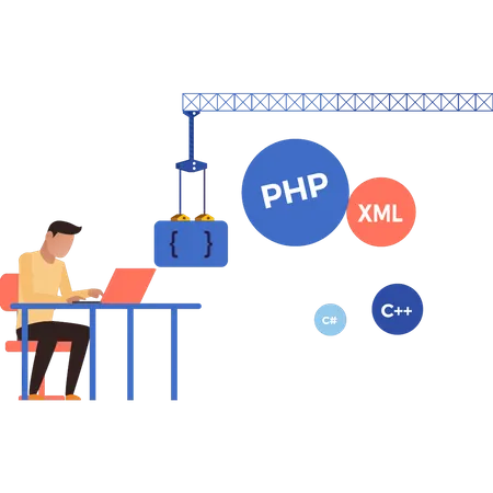 L'homme travaille à son bureau  Illustration