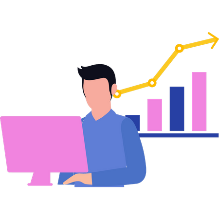 L'homme travaille sur le moniteur  Illustration