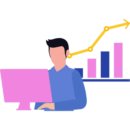 L'homme travaille sur le moniteur  Illustration