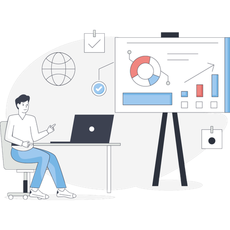 L'homme travaille sur un rapport BI  Illustration