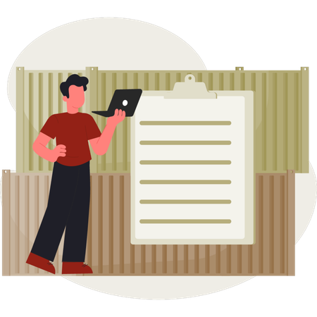 L'homme utilise un ordinateur portable  Illustration