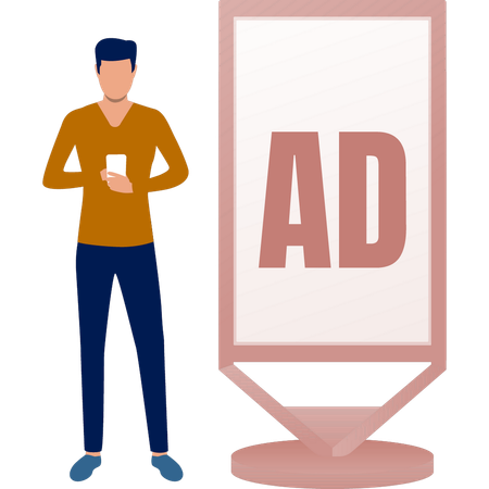 L'homme utilise une publicité mobile  Illustration