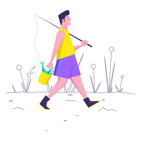 L'homme va à la pêche  Illustration