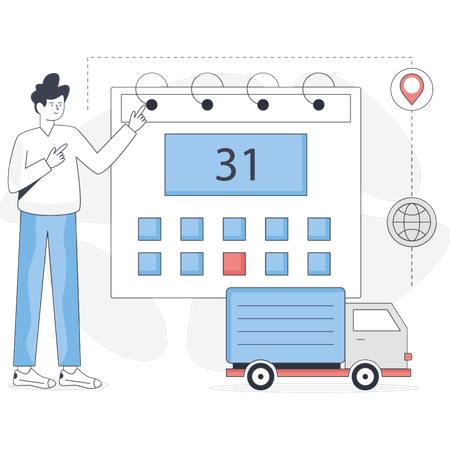 L'homme vérifie la date de livraison  Illustration