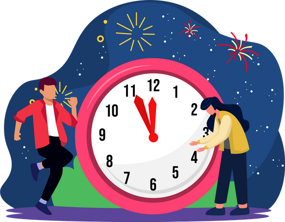L'horloge tourne jusqu'au réveillon du nouvel an  Illustration