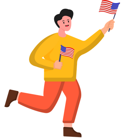 Freedom in Motion Boy correndo com a bandeira dos Estados Unidos  Ilustração
