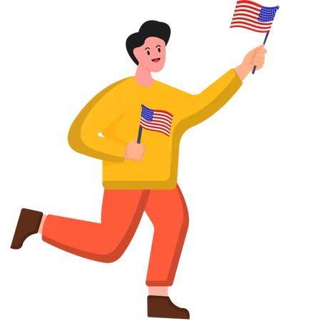 Freedom in Motion Boy correndo com a bandeira dos Estados Unidos  Ilustração