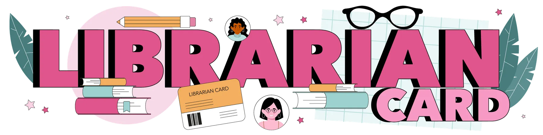 Librarian Card Typographic Header Library Staff Cataloging And Sorting Books In A Storage Filling Out Library Cards Online Order Catalogue Call Website Flat Vector Illustration Illustration
