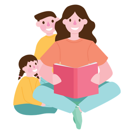 Libro de lectura de madre para niño  Ilustración