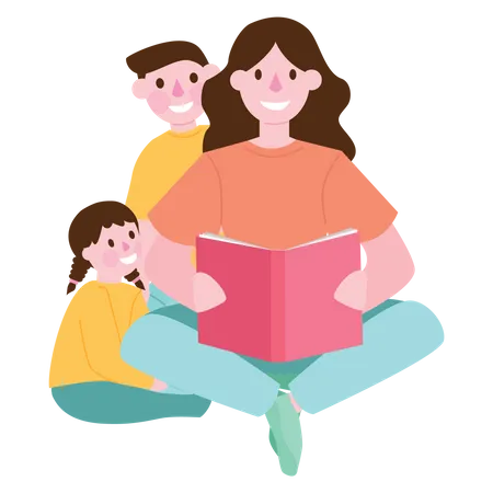 Libro de lectura de madre para niño  Ilustración