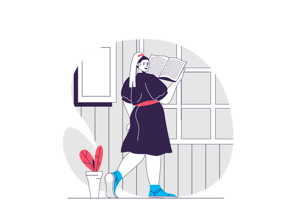 Libro de lectura de niña Ilustración